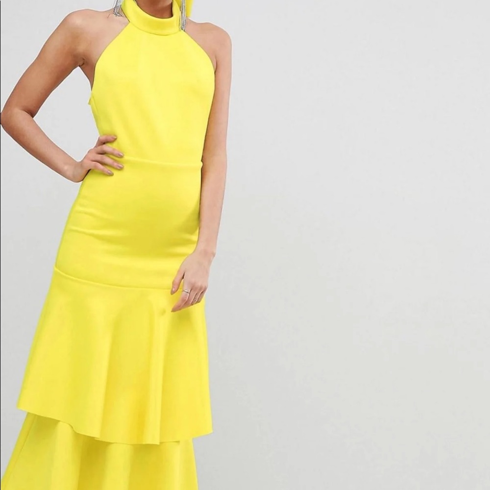 ASOS Design Tall yellow halter top dress